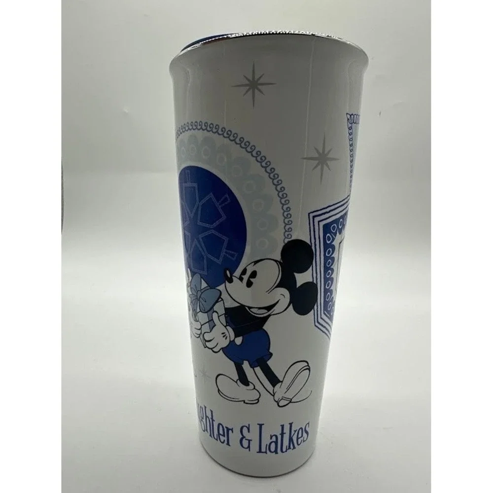 Disney Mickey Minnie Hanukkah Light Laughter Latke Stoneware Travel Tumbler 14oz